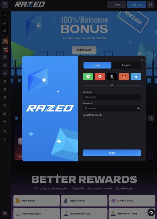 Secure player account login Razed Casino