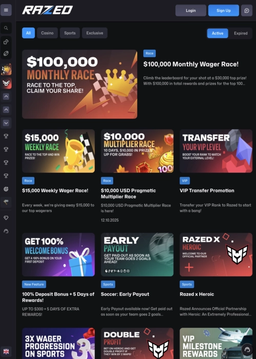 Exclusive bonus rewards showcase Razed Casino