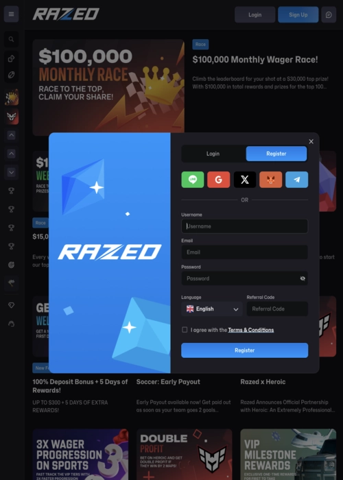 Fast player registration interface Razed Casino